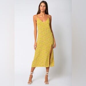 Olivaceous printed midi dress